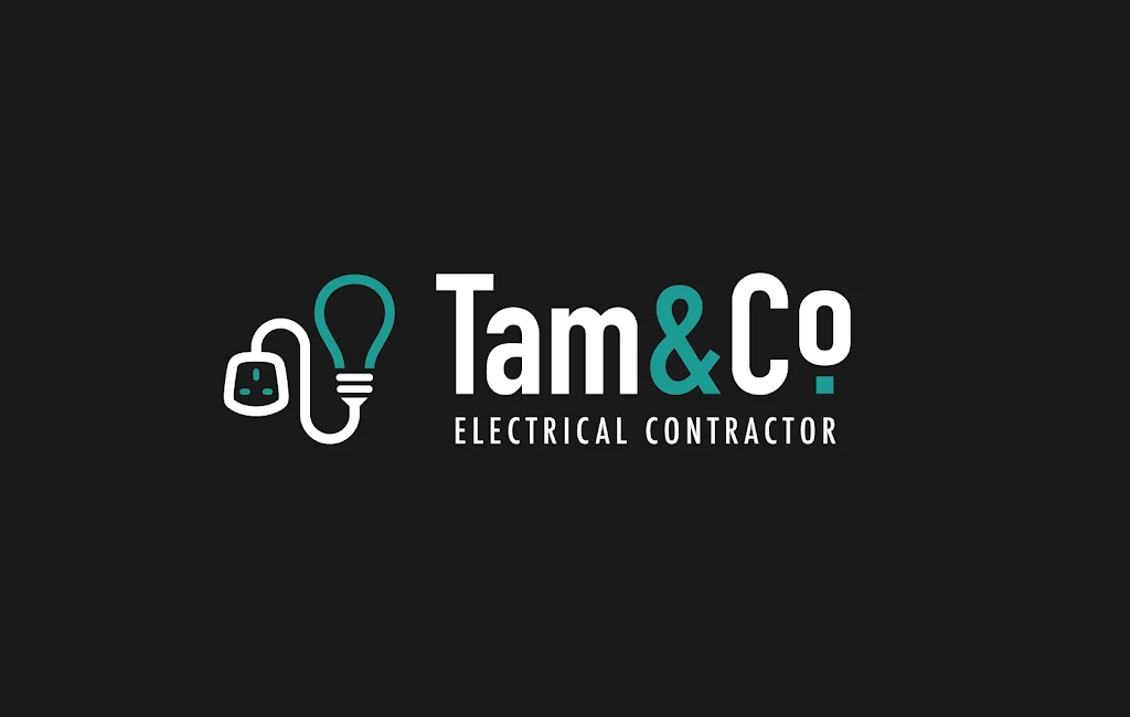 Tam & Co Electrical Contractor logo with plug and lightbulb icons on a black background