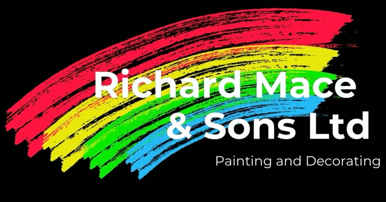 Logo of Richard Mace & Sons Ltd with a colourful painted rainbow design for painting and decorating services
