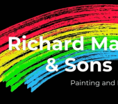 Logo of Richard Mace & Sons Ltd with a colourful painted rainbow design for painting and decorating services